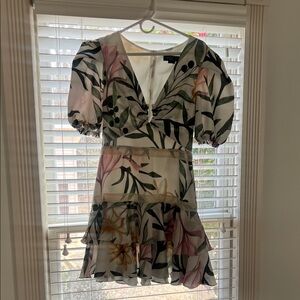 PatBO Floral V-Neck Puff Sleeve Dress